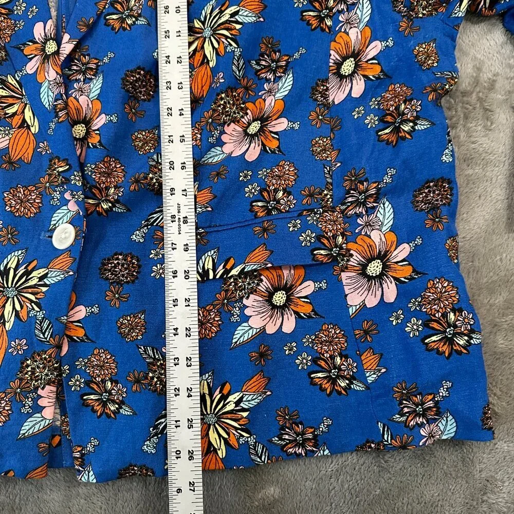 ModCloth Bright Blue Floral Linen Blend Blazer Jacket Women's size 3X 3XL - Picture 5 of 6